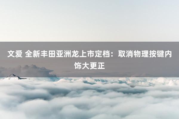文爱 全新丰田亚洲龙上市定档：取消物理按键内饰大更正