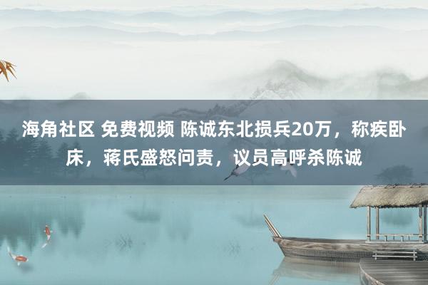 海角社区 免费视频 陈诚东北损兵20万,称疾卧床,蒋氏盛怒问责,议员高呼杀陈诚