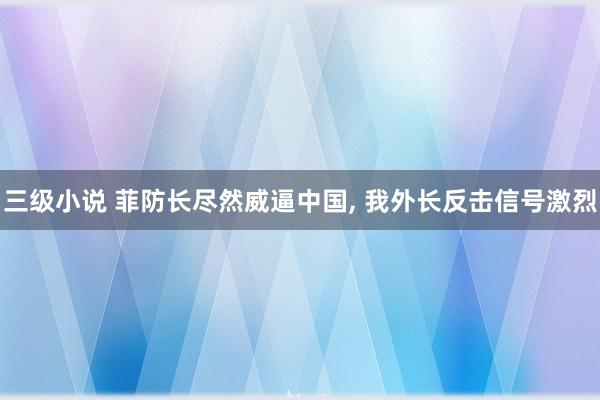 三级小说 菲防长尽然威逼中国, 我外长反击信号激烈