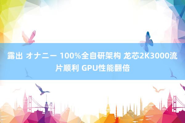 露出 オナニー 100%全自研架构 龙芯2K3000流片顺利 GPU性能翻倍