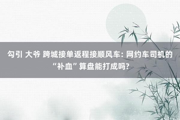勾引 大爷 跨城接单返程接顺风车: 网约车司机的“补血”算盘能打成吗?